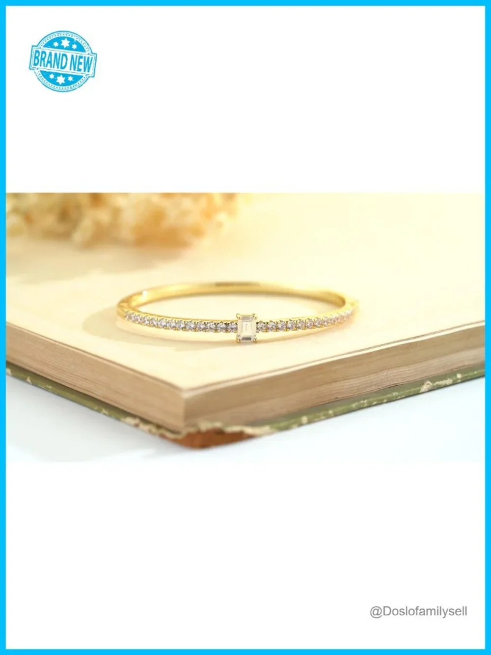 14K Gold Plated Cubic Zirconia Dainty Tennis Bangle Bracelet